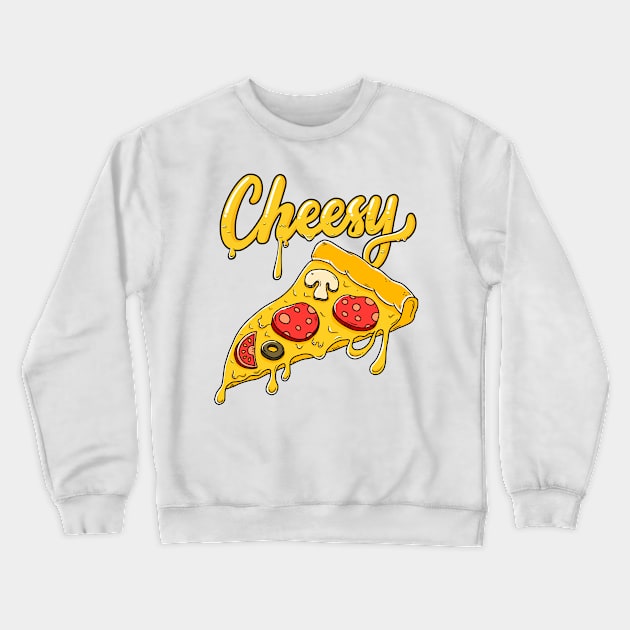 Cheesy Pizza Illustration Hand Lettering Crewneck Sweatshirt by lemontee